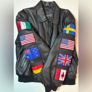 Wilson Black Leather Jacket with Country Flags